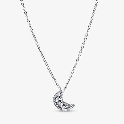 PANDORA Silver Cresent Moon Pendant Necklace
