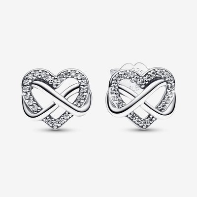 PANDORA Silver Sparkling Infinity Heart Stud Earrings