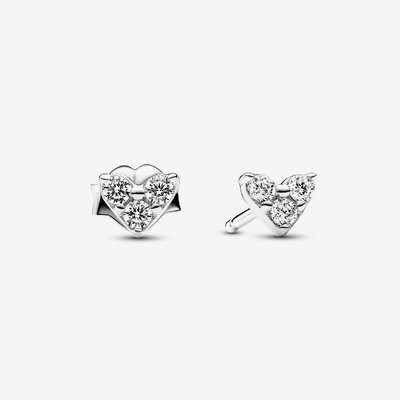 PANDORA Silver Triple Stone Heart Stud Earrings