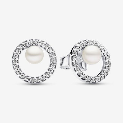 PANDORA Silver Cultured Pearl Halo Stud Earrings