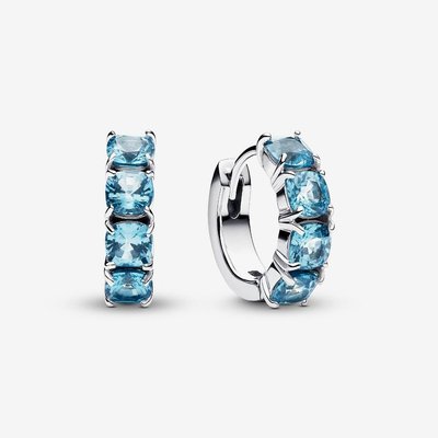 PANDORA Silver Aqua Crystal Hoop Earrings