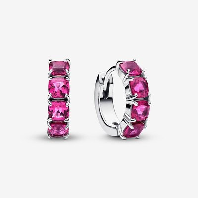 PANDORA Silver Pink Crystal Hoop Earrings