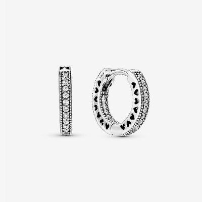 PANDORA Sterling Silver Pave Heart Hoop Earrings