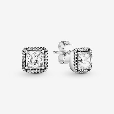 PANDORA Silver Square Sparkle Halo Stud Earrings