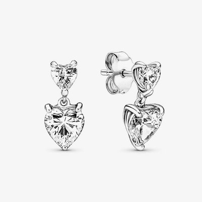 PANDORA Silver Double Heart Sparkling Stud Earrings