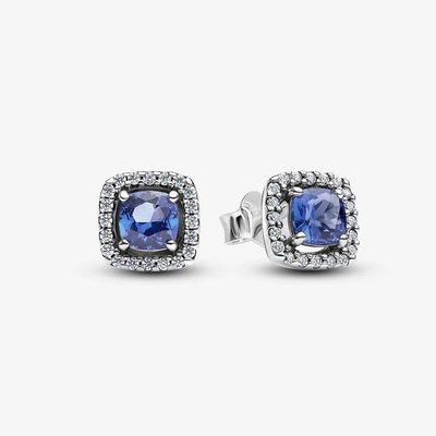 PANDORA Sparkling Square Blue Halo Stud Earrings