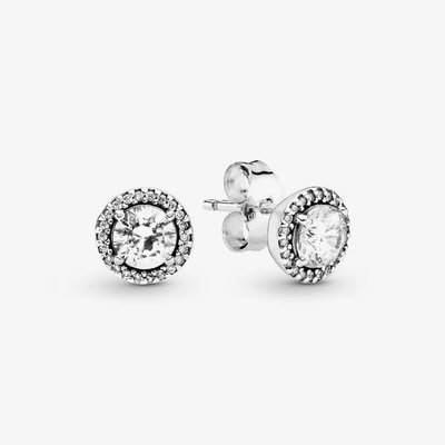 PANDORA Silver Round Sparkle Stud Earrings