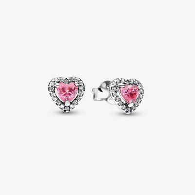 PANDORA Elevated Pink Heart Stud Earrings