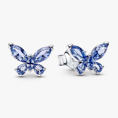 PANDORA Blue Sparkling Butterfly Stud Earrings