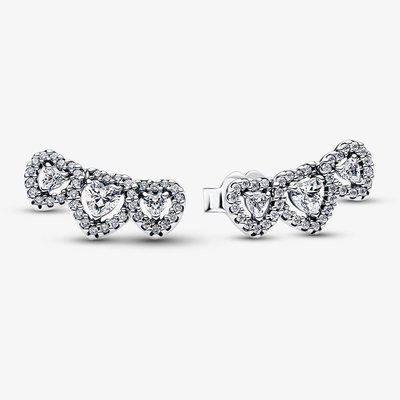 PANDORA Silver Halo Heart Trilogy Stud Earrings