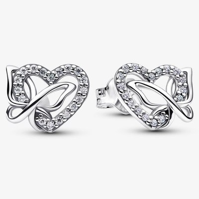 PANDORA Silver Entwined Heart & Butterfly Stud Earrings