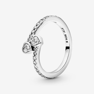 Pandora Silver Two Sparkling Hearts Ring