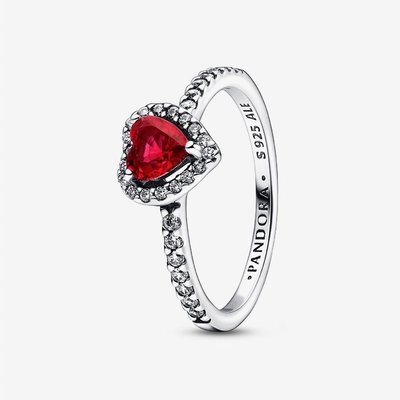PANDORA Silver Elevated Red Heart Ring