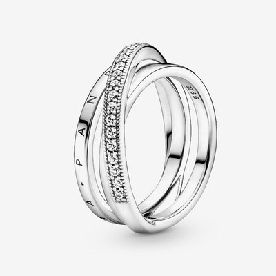 PANDORA Silver Crossover Pave Triple Band Ring