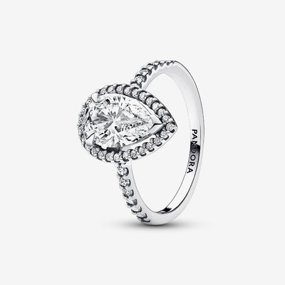 PANDORA Silver Sparkling Pear Halo Ring