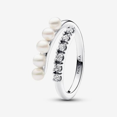 PANDORA Silver Freshwater Pearl Crossover Ring