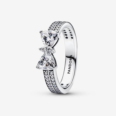 PANDORA Sterling Silver Sparkling Bow Double Row Ring