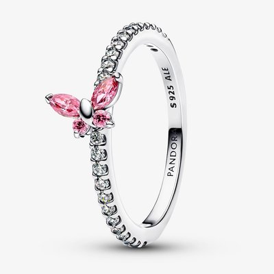 PANDORA Silver Sparkling Pink Butterfly Ring