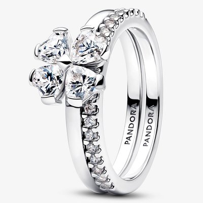 PANDORA Silver Sparkling Lucky Clover Splittable Ring Set