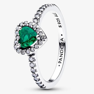 PANDORA Silver Elevated Royal Green Heart Ring