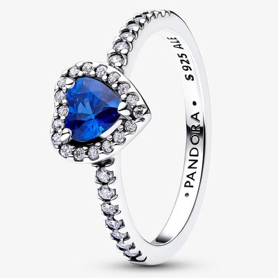 PANDORA Silver Elevated Princess Blue Heart Ring