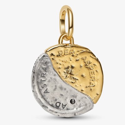 PANDORA 14ct Yellow Gold Plated & Sterling Silver Sun & Moon Medallion Dangle Charm