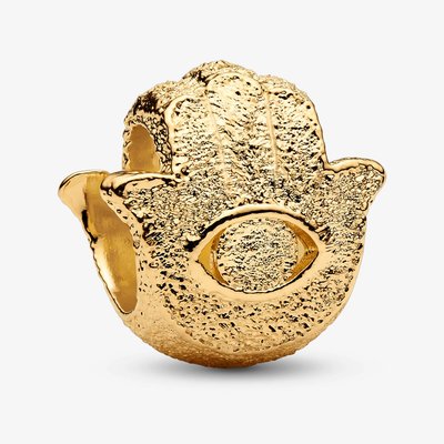 PANDORA 14ct Yellow Gold Plated Textured Hamsa Hand Charm