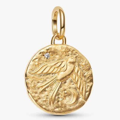 PANDORA 14ct Yellow Gold Plated Cubic Zirconia Swallow Medallion Dangle Charm