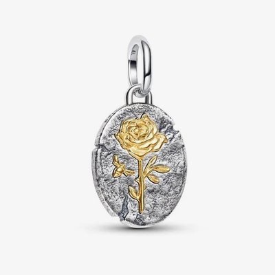 PANDORA Sterling Silver Rose Gold Rose Medallion Dangle Charm