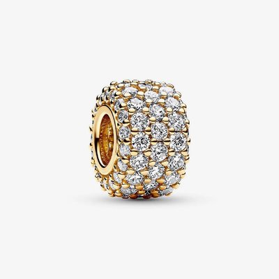 PANDORA 14ct Yellow Gold Plated Cubic Zirconia Pave Triple Row Charm