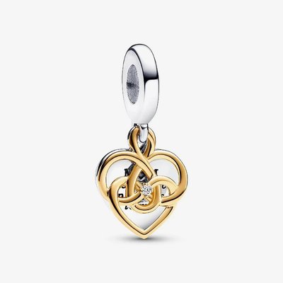 PANDORA Two Tone Lab Grown Diamond Double Heart Dangle Charm