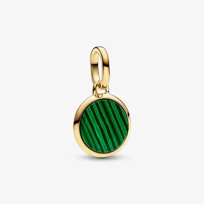 PANDORA 14ct Yellow Gold Plated Green Engravable Mini Medallion Charm
