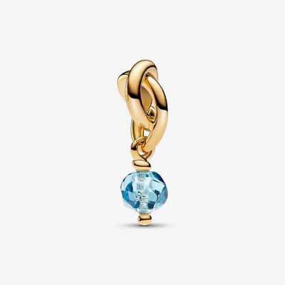 PANDORA 14ct Yellow Gold Plated Blue Crystal March Eternity Circle Charm