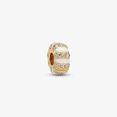 PANDORA 14ct Yellow Gold Cubic Zirconia & Enamel Clip Charm