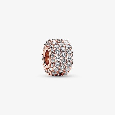 PANDORA 14ct Rose Gold Plated Cubic Zirconia Pave Triple Row Charm