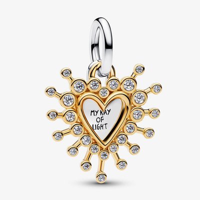 PANDORA 14ct Gold Plated Radiant Heart Double Dangle Charm