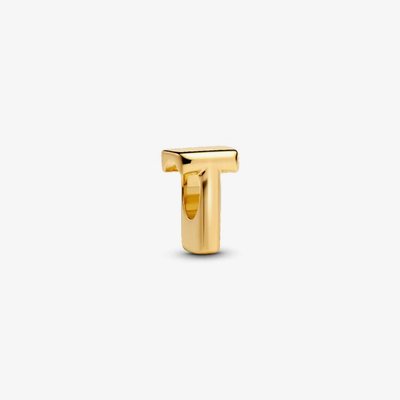 PANDORA 14ct Gold Plated Letter T Alphabet Charm