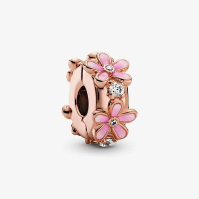 PANDORA 14ct Rose Gold Plated Pink Daisy Spacer Clip Charm