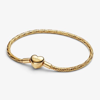 PANDORA 14ct Gold Plated Heart Clasp Snake Chain Bracelet