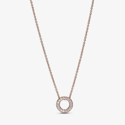PANDORA 14ct Rose Gold Plated Logo Pavé Circle Collier Necklace