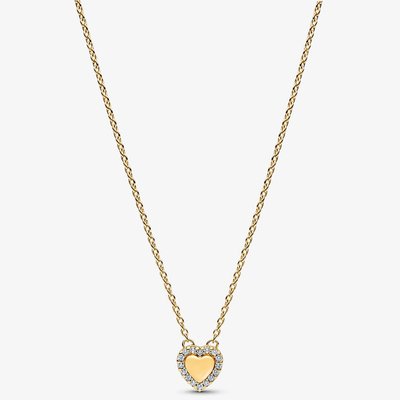 PANDORA 14ct Gold Plated Engravable Heart Halo Collier Necklace