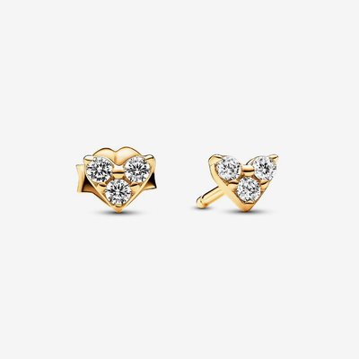 PANDORA 14ct Gold Plated Triple Stone Heart Stud Earrings