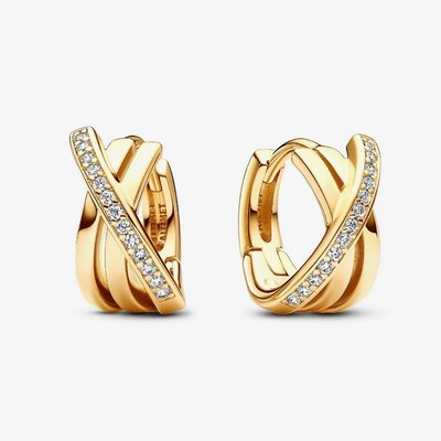 PANDORA 14ct Gold Plated Crossover Pavé Hoop Earrings