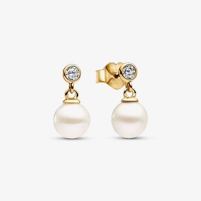 PANDORA 14ct Gold Plated Freshwater Pearl Drop Earrings
