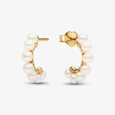 PANDORA 14ct Gold Plated Freshwater Pearl Hoop Earrings