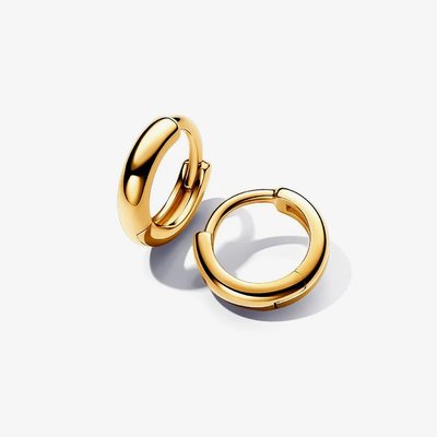 PANDORA 14ct Gold Plated Round Huggie Hoop Earrings
