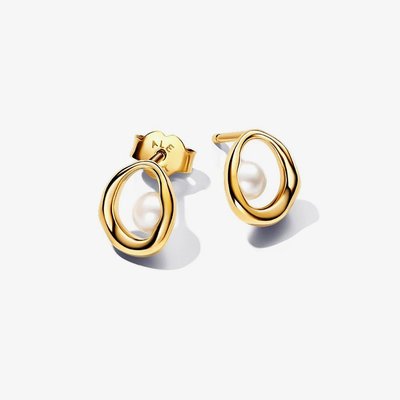 PANDORA 14ct Gold Plated Shaped Oval Freshwater Pearl Earrings