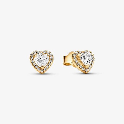 PANDORA 14ct Gold Plated Elevated Heart Stud Earrings