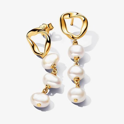 PANDORA 14ct Gold Plated Cultured Pearl Drop Earrings