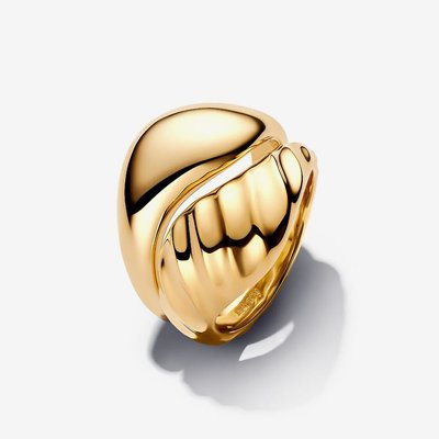 Pandora 14ct Gold Plated Rippled Stacking Rings